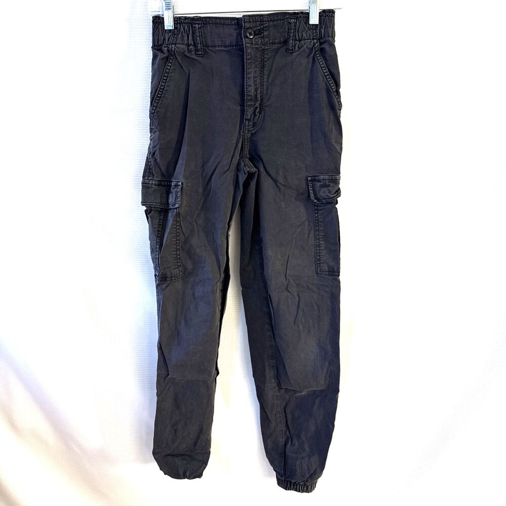 American Eagle Super Stretch Black Cargo Pants Jogger Elastic Ankles - 00